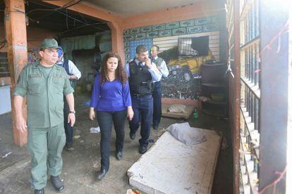 Venezuelan Penitentiary Minister, Iris Varela, examines the Uribana prison after a riot left 61 dead.