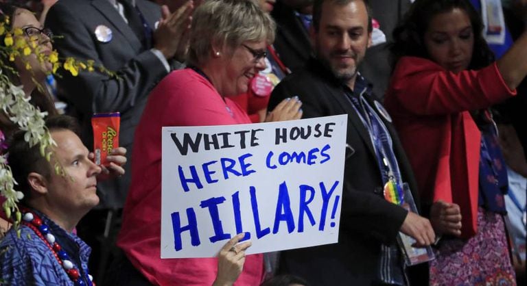 Hillary Clinton supporters at the Democratic Party convention.