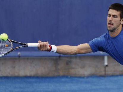 Novak Djokovic training in Madrid&#039;s Caja M&aacute;gica on Sunday.
