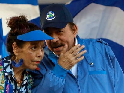 Daniel Ortega and Rosario Murillo at an event in Managua.