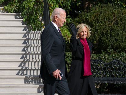 U.S. President Joe Biden and First Lady Jill Biden leave the White House to board Marine One in Washington, U.S. November 11, 2023.