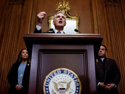 U.S. House Speaker Kevin McCarthy speaks to reporters about a looming shutdown of the U.S. government at the U.S. Capitol in Washington, on September 29, 2023.
