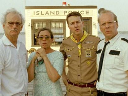 Bill Murray, Frances McDormand, Edward Norton and Bruce Willis in Wes Anderson&#039;s &#039;Moonrise Kingdom.&#039;