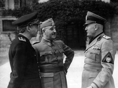 Italy's Benito Mussolini with Spain's Francisco Franco in 1941.