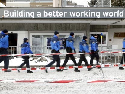 Swiss police officers in Davos for the 2023 World Economic Forum.