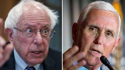This combination of the photos shows Sen. Bernie Sanders, left, and former Vice President Mike Pence, right.
