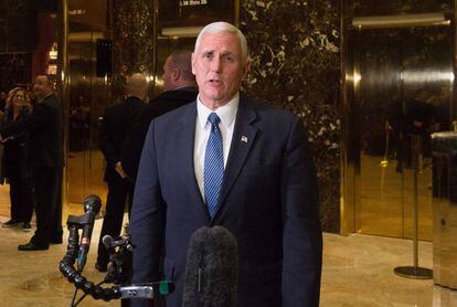 Vice-President Mike Pence speaking in New York on Tuesday.