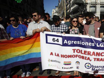 A file photo of a protest in Madrid against homophobic attacks.