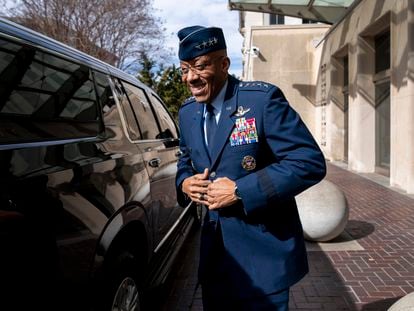 Air Force Chief of Staff Gen. CQ Brown, Jr. departs after speaking about U.S. defense strategy at the Brookings Institution in Washington, on February 13, 2023.