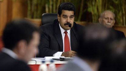 Maduro presides over the first round of peace talks on Thursday night.