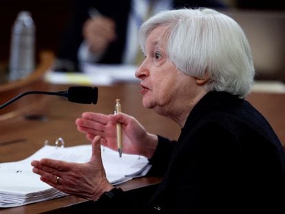 Treasury Secretary Janet Yellen testifies before a U.S. House Ways and Means Committee hearing on President Joe Biden's fiscal year 2024 Budget Request on Capitol Hill in Washington, U.S., March 10, 2023.