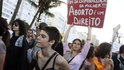 Pro-choice activists at a rally in Brazil.