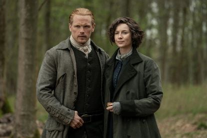 Sam Heughan and Caitriona Balfe, in the sixth season of 'Outlander.'