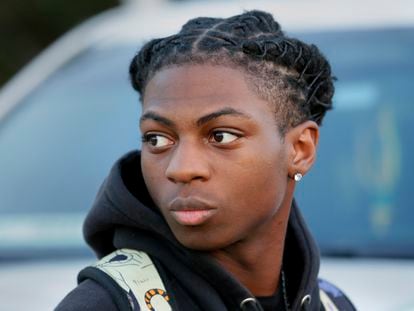 Darryl George, a 18-year-old junior, before walking across the street to go into Barbers Hill High School after serving a 5-day in-school suspension for not cutting his hair Monday, Sept. 18, 2023, in Mont Belvieu.