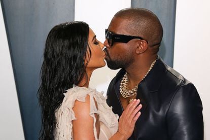 Kim Kardashian and Kanye West at a party in 2020.