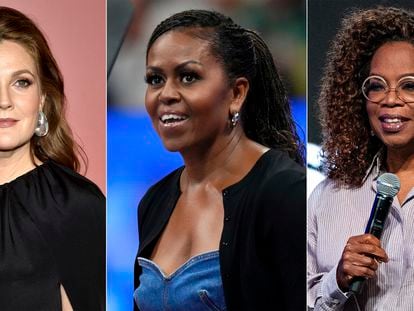 This combination of photos show actress Drew Barrymore, former first lady Michelle Obama and media mogul Oprah Winfrey.
