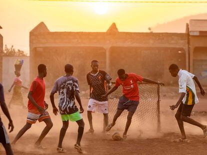 Young soccer players in Korhogo, Ivory Coast; January 17, 2024.