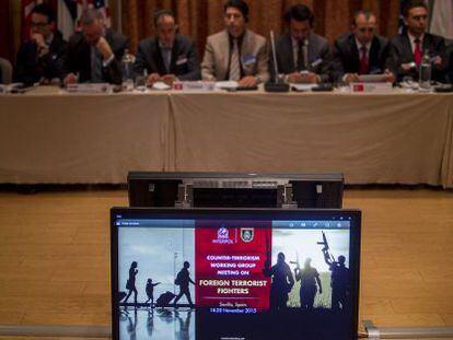 Conference-goers at Interpol's anti-terrorism working group meeting held in Seville.