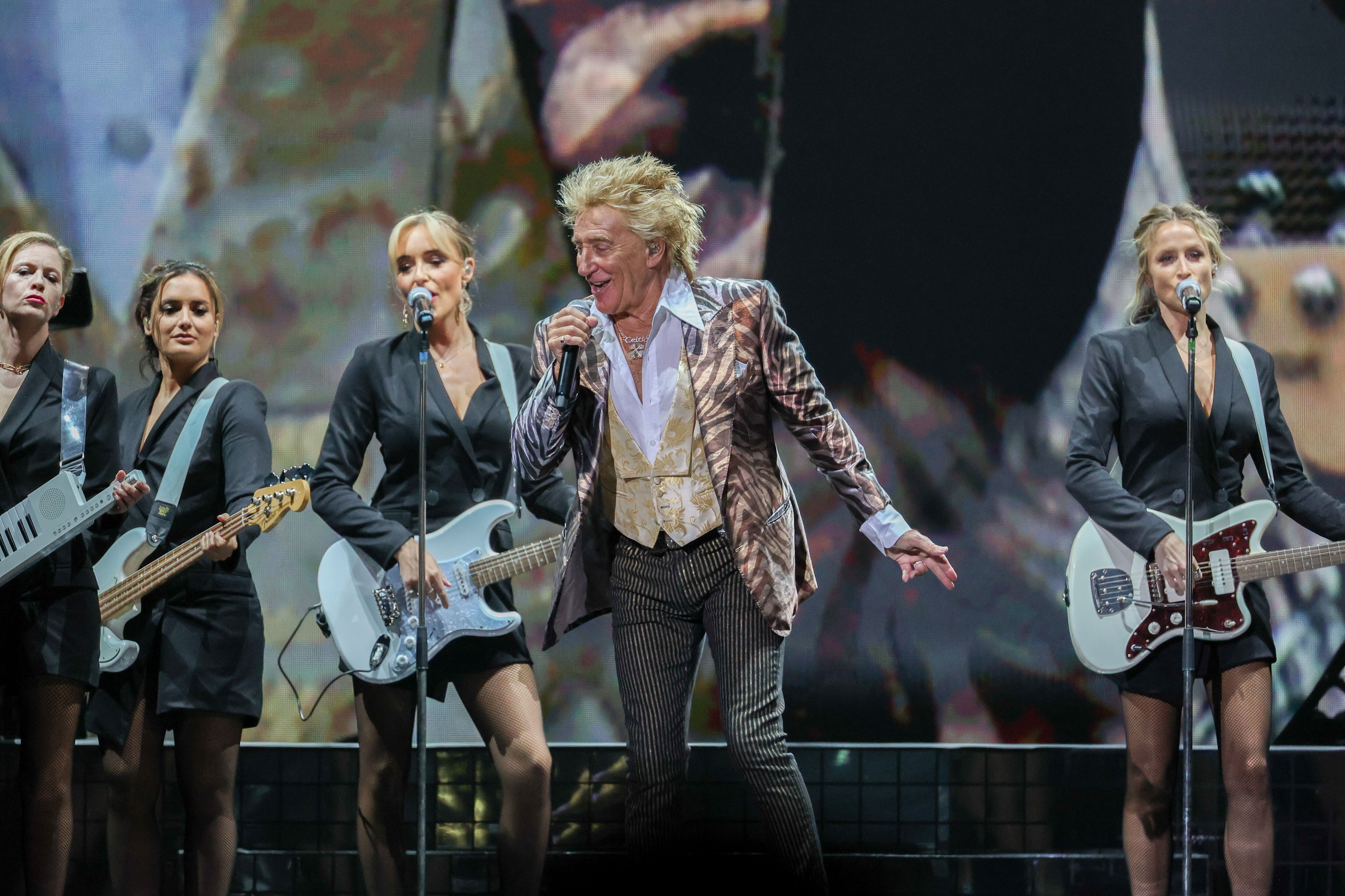 Rod Stewart at a concert in Auckland, New Zealand, on April 9. 