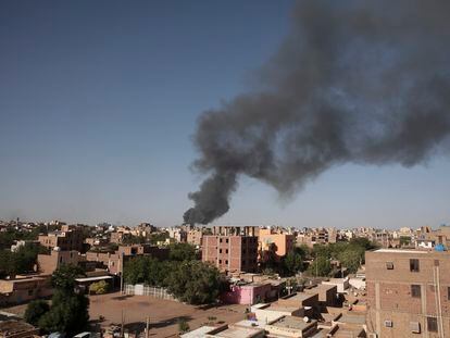 Smoke is seen in Khartoum, Sudan, Wednesday, April 19, 2023.