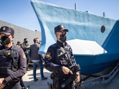 The narco vessel seized by police in Málaga.