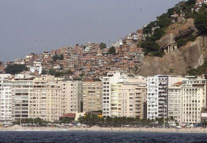 A favela behind a tourist area in Rio de Janiero.