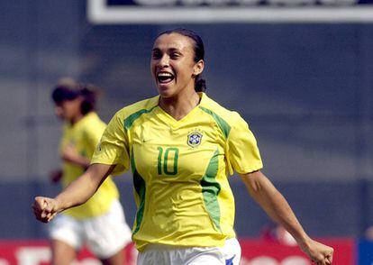 Marta Vieira during a match for the Brazilian national soccer team.
 
 