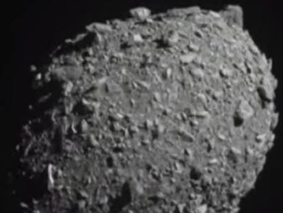 The final image of the Dimorphos asteroid relayed by NASA's DART probe before impact.