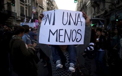 Poster with slogan #NotOneMore during a march in Buenos Aires on June 3, 2015.