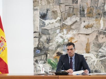 Prime Minister Pedro Sánchez at a meeting of Committee for the Technical Management of Covid-19 on Saturday.