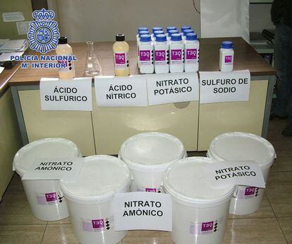 A police photo of the chemicals found at the 21-year-old&#039;s home.