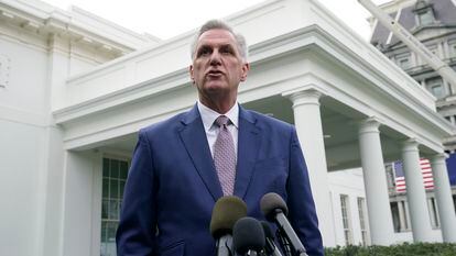 House Speaker Kevin McCarthy speaks with reporters at the White House in Washington, Nov. 29, 2022.