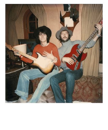 Eric Clapton and Ronnie Wood, photographed by Pattie Boyd. 