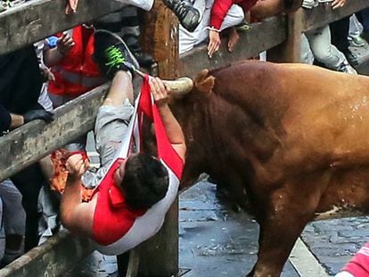 Two people were gored in Monday’s running of the bulls.