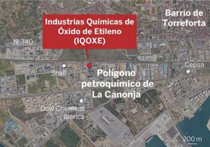 The location of the chemical plant, which is in the Tarragona neighborhood of Torreforta, inside La Canonja Petrochemical Park.