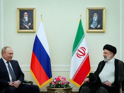 The president of Russia, Vladimir Putin, and his Iranian counterpart, Ebrahim Raisi, in Tehran in 2022.