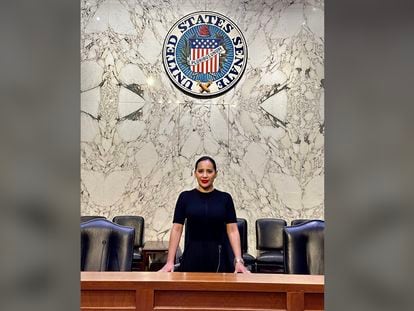 Sandra Cuevas poses for a photo in the US Senate.