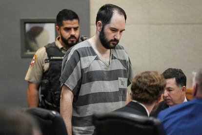 Daniel Perry enters the 147th District Courtroom at the Travis County Justice Center for his sentencing, on May 9, 2023, in Austin, Texas.