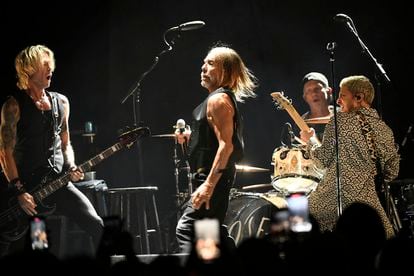 Andrew Watt (first from right), producer of the Rolling Stones' 'Angry,' playing guitar with Iggy Pop, Chad Smith (drummer of Red Hot Chili Peppers) and Duff McKagan (bassist of Guns N' Roses) on April 22 in San Francisco.