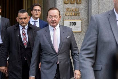 Kevin Spacey leaving the court in Manhattan, New York, on Monday.