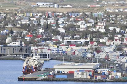 Port city of Akureyr in Iceland.