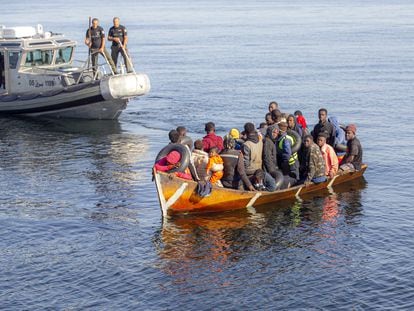 Members of Tunisia’s National Guard intercept a raft of irregular migrants hailing from sub-Saharan Africa off the coast of Sfax, Tunisia, in October of 2022.