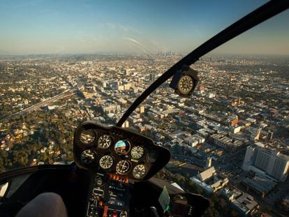 The city of Los Angeles as seen from a helicopter.