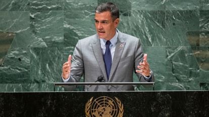 Pedro Sánchez during his address at the UN in New York on Wednesday.