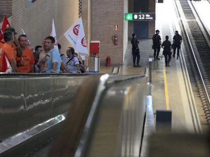 Rail workers protest in Seville on Friday. 