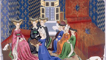 Women in a medieval illustrated image.