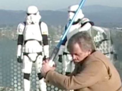 Actor Mark Hamill, who plays Luke Skywalker, used his famous light saber to inaugurate an all-glass lookout point with views on two continents