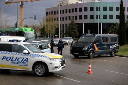 A police checkpoint in the Usera neighborhood, in Madrid.