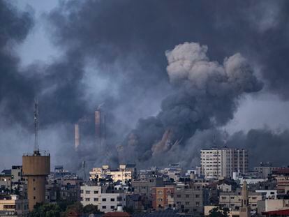 Smoke rises after an Israeli airstrike in Gaza on Wednesday.