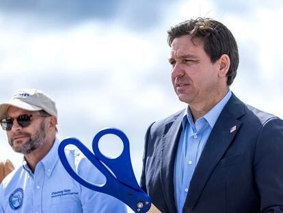 Florida Governor Ron DeSantis at the South Florida Water Management EEA Reservoir Project Site in South Bay, Florida, January 2024.